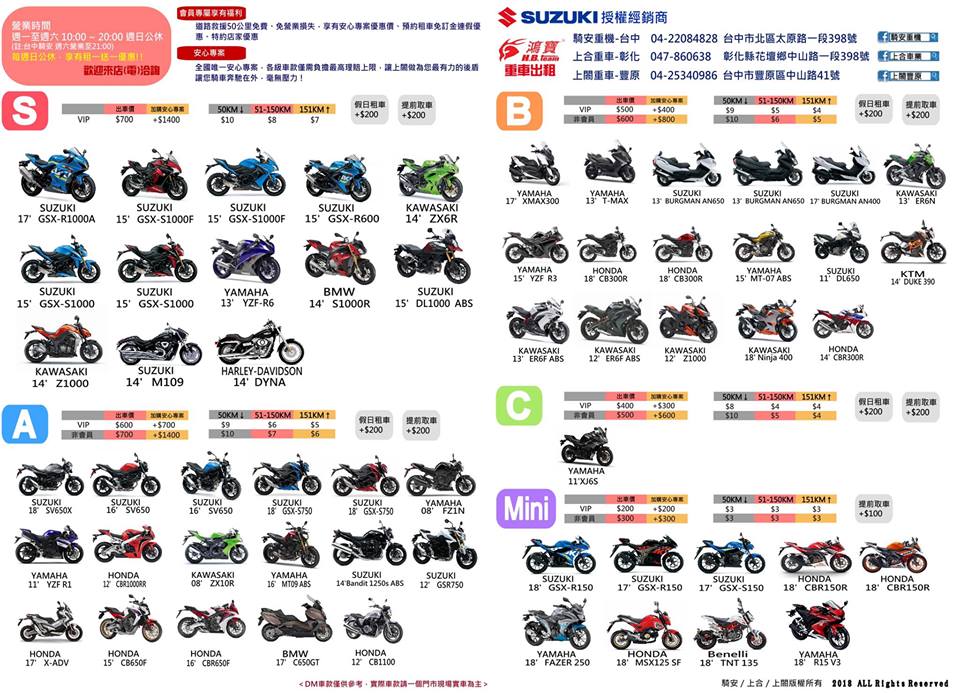 上閤重車與鴻寶租賃聯盟：台中重機出租價格異動